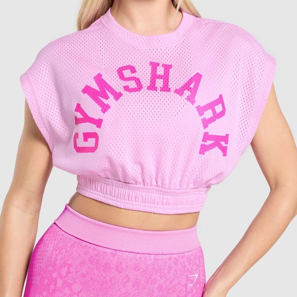 PINK 💕 MESH GRAPHIC CROP TOP “Oversized Fit”